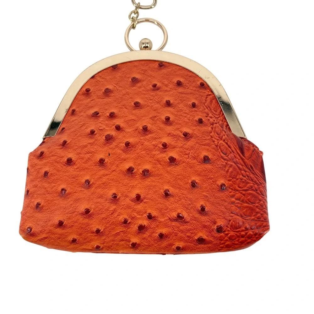Clutch Coin Purse Women Small Orange Faux Ostrich Crocodile Mob Wife Retro Charm